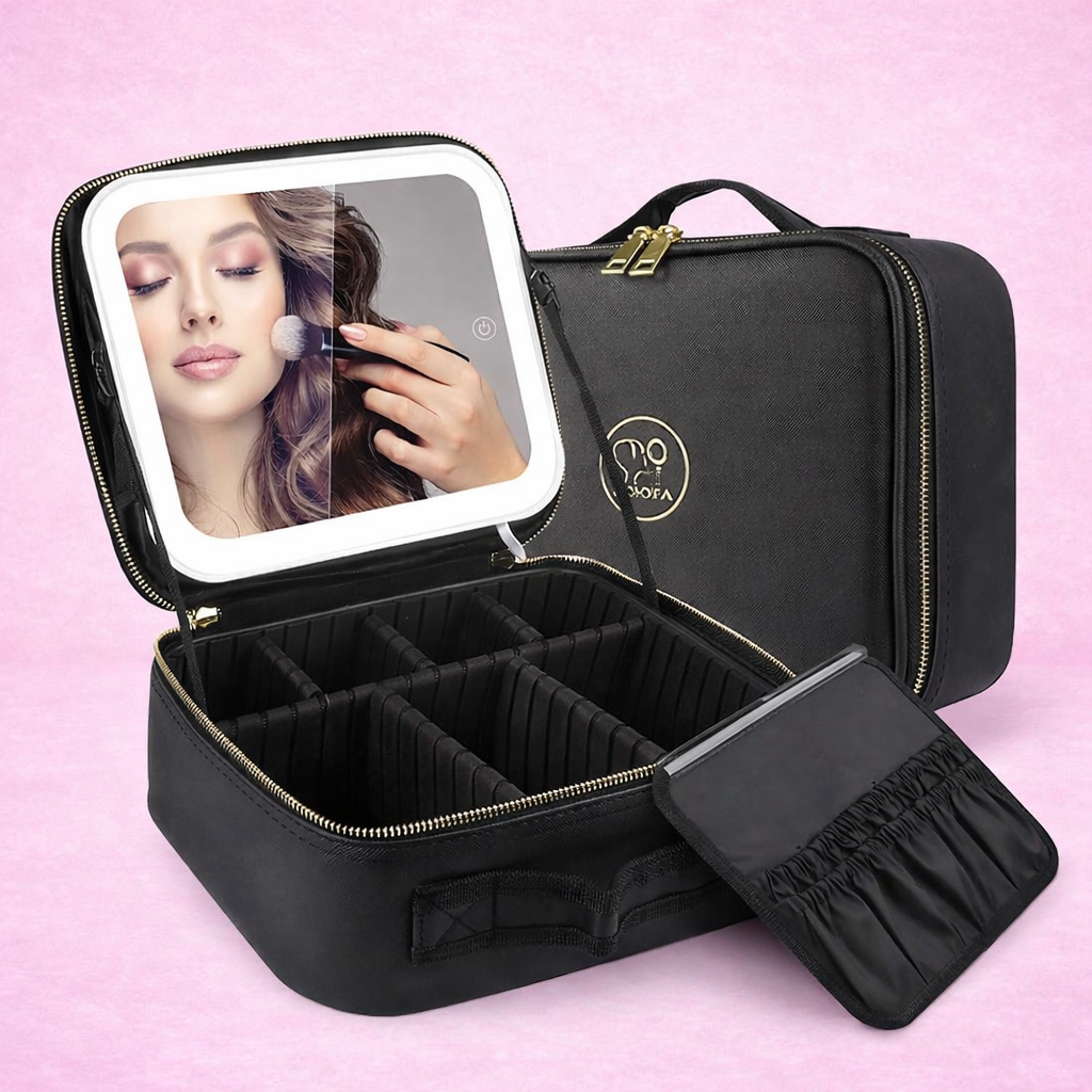 ESTUCHE DE COSMÉTICOS CON ESPEJO LED RECARGABLE